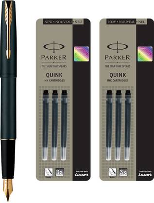 PARKER Frontier Matte Black GT Fountain Pen with 6 Black Quink Ink Cartridge