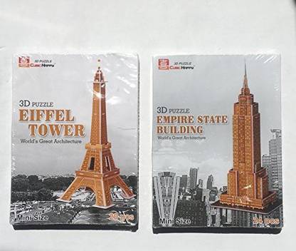 Cubic Happy World's Great Adventure Bundle Educational Gift Diy Toys 3D Wooden Mini Assembled Model Craft Paris Eiffel Tower And 24 Nyc Empire State Building Worlds Great Adventure Bundle (2 Items)