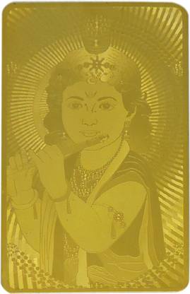 Ratnatraya Lord Krishna singing Flute Good Luck Gold Card | Wallet/Pocket Card for Spiritual Protection and Luck Plated Yantra