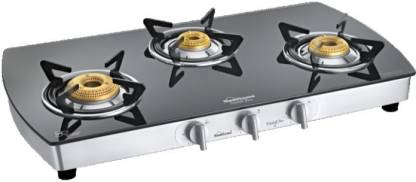 Sunflame Crystal Plus Dx 3B SS Glass Manual Gas Stove