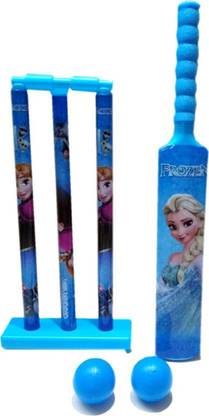 EMOB Princess Cartoon Print Plastic Blue Cricket Set for Kids Cricket Kit