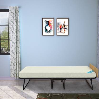 CAMABEDS Easy Premium Single Folding Roll Away Bed with 5" Foam Mattress Metal Single Bed