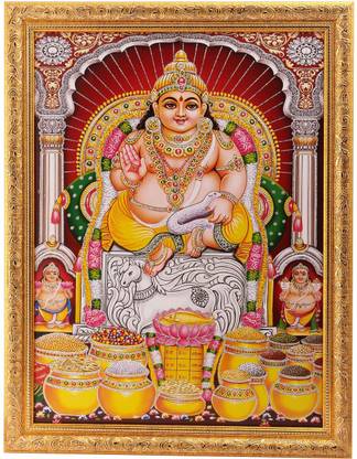 Silver Zari Work Photo Of Kuber Maharaj In Golden Frame Big Paper Print