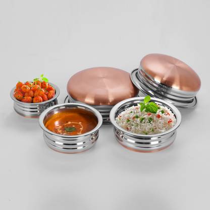 Sumeet 3Pc Set of Stainless Steel Copper URLI / Cookware / Serveware / Handi / POT / Cook & Serve - Size 1 to 5 Cookware Set