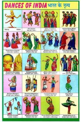 Poster | Dances Of India Name Chart | Educational Poster | Colorful | Learning Chart-100yellow Paper Print