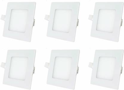 FOS 6W LED Panel Ceiling Light, 600 LUMENS - Slim | Square | Warm White 2700k (PACK OF 6) Recessed Ceiling Light Ceiling Lamp