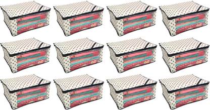 KUBER INDUSTRIES Designer " Non Woven Polka Dots Designer Saree Cover Set of 12 Pcs (Ivory) " NONWOVENNWSC13
