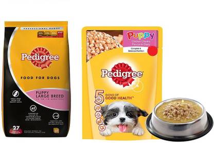PEDIGREE Puppy Large Breed Professional Premium Dog Food With Pedigree Puppy Jelly Pouch By Pawsitively Pet Care - (10 KG + 1 Gravy Pouch) Chicken 10 kg Dry Young Dog Food