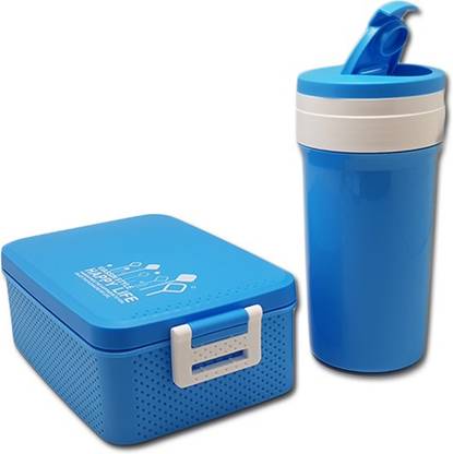 Tuelip Viassin Style Happy Life Lunch Box Set With Water Bottle For Kids Blue 2 Containers Plastic Office Lunch Box