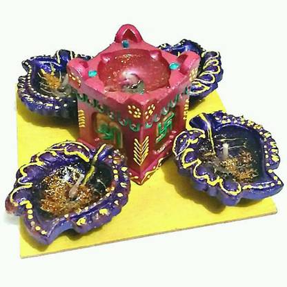 Reyansh Collection Teracotta Tulsi Diya set of 5 (Exotic Design) Candle