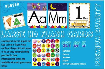 Hunger Large Size Kids Flash Cards Sets of 5 with Unique Design Ideal for Class room and Home Learning
