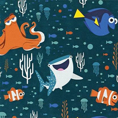 Camelot Fabrics Disney Finding Dory- Design Studio 44/45" Cotton D/R-Characters & Coral - Dark Teal