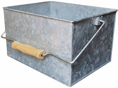Hampton Art Galvanized Rectangle Bucket W/Wood Handle 4.75"X8"X6.25"