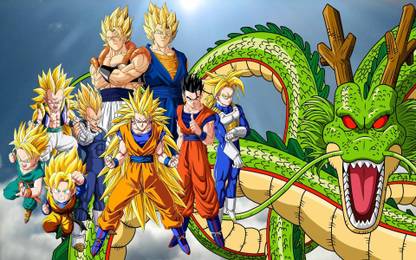 DRAGON BALL SON GOKU SUPER SAIYAN TRUNKS VEGETA SHENRON ON FINE ART PAPER HD QUALITY WALLPAPER POSTER Fine Art Print