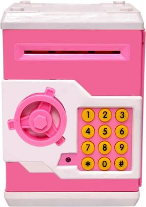 TOYSHINE Piggy Bank Money Box with Electronic Lock, ATM Machine, Pink Coin Bank