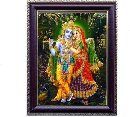 Janki God Radha Krishna Love Decorative Glass Wall Hanging for Home With Frame Digital Reprint 11.811023621999999 inch x 9.645669291299999 inch Painting