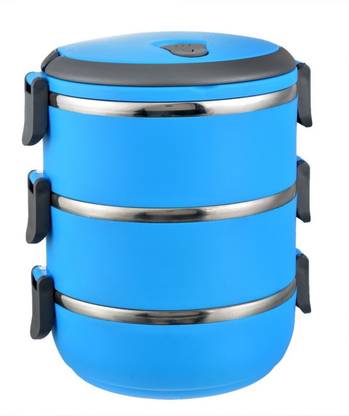 VibeX ® 3 layer Bento Lunchbox Stainless Steel Round Picnic LunchBox Microwave Box Bento Food Container Storage 3 Containers Lunch Box