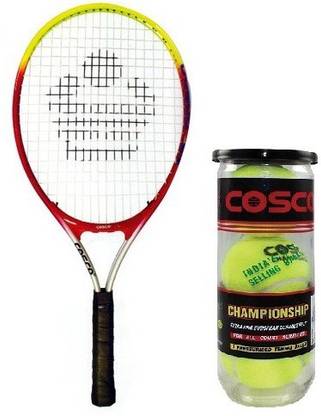 COSCO Combo Of Two, one 'Cosco 23' Tennis Racquet and One Box 'Championship' Tennis Ball Pack of 3- Multicolor Strung Tennis Racquet