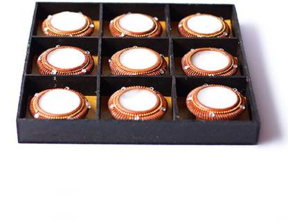 Skycandle.in Small Flat Round Diya Candles. ( Set of 9 ) Candle