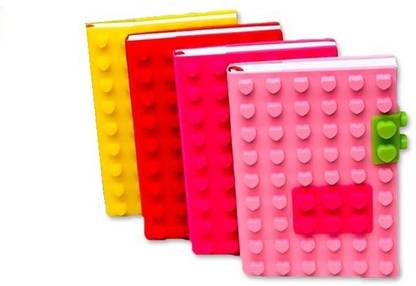 Shopkooky Pack of 4 Cute Creative Attractive Lego Diary Memo Pad With Two Lego Locks Straps Random Color Book-size Diary Yes 250 Pages