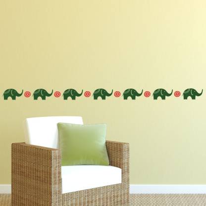 Asian Paints 0 cm Wall On 'Herd of Elephant' (PVC Vinyl, 30.48 cm x 60.96 cm) Removable Sticker