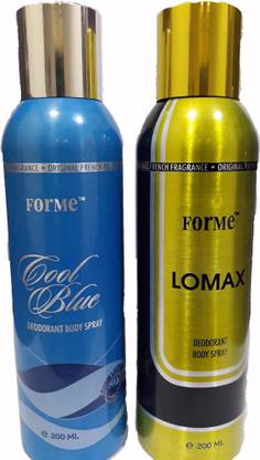 Forme LOMEX + COOL BLUE DEODRANT BODY SPRAY COMBO FOR MEN 200ML Deodorant Spray  -  For Men