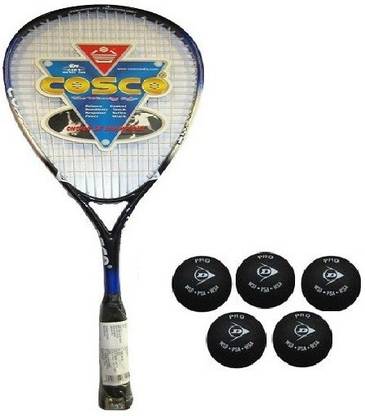 COSCO Combo of Two, One 'Tournament' Squash Racquet and Five Squash Ball- Black Strung Squash Racquet