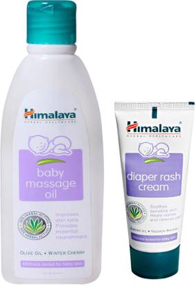 Himalaya Herbals Herbals Baby Massage Oil (200ml)+Himalaya Diaper Rash Cream (50g)