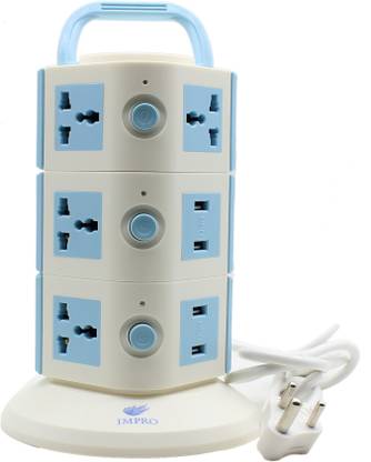 IMPRO Tower Spike Buster - Blue Colour 3 Floor - 4 USB 10  Socket Extension Boards