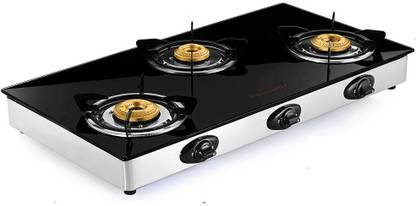 Butterfly Grand 3 Burner Glass Top Stainless Steel Manual Gas Stove
