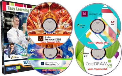 Easy Learning Adobe Photoshop CC Illustrator CC InDesign CC CorelDRAW X8 Video Training Tutorials Combo Pack on 4 DVDs