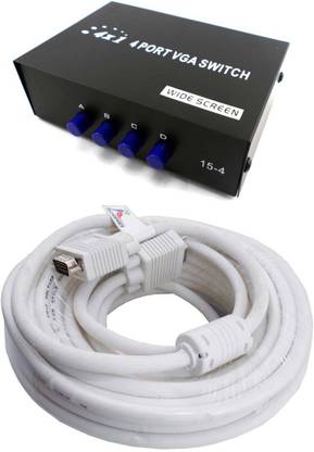 REDEEMER 4 Port VGA Input Output Switch + 15 meter vga cable Combo Set Designed for Gaming
