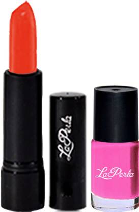 La Perla Pink Nail Paint & Crrolla Orange Lipstick