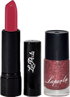 La Perla Wine Sparkle Nail Paint & Crrolla Red Lipstick