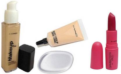 M.A.C Makeup Prolongwear Foundation,Select Cover Up Cache,Silicon Puff&D For Danger Lipstick