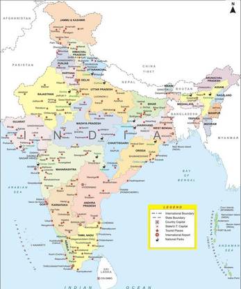 beautiful india map on fine art paper 13x19 Fine Art Print