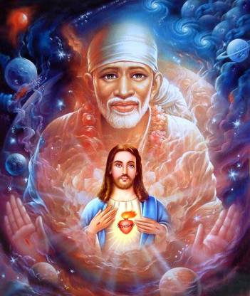 Sai baba with Jesus wallpaper on LARGE PRINT 36X24 INCHES Photographic Paper