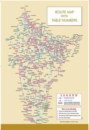 INDIA ROUTE MAP WITH TABLE NUMBERS on LARGE PRINT 36X24 INCHES Photographic Paper