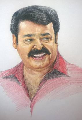Actor Mohanlal Pencil Portrait Indian Movie poster on LARGE PRINT 36X24 INCHES Photographic Paper