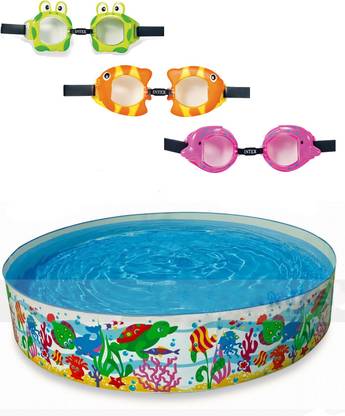 INTEX ® Original 6ft Ocean Reef Snapset Pool With 3 Swimming Goggles Inflatable Pool Accessory
