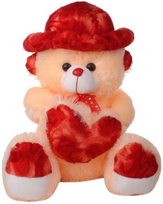 ATTRACTIVE Cream Seating Teddy Bear with Cap & Heart 2.5 Feet  - 75 cm