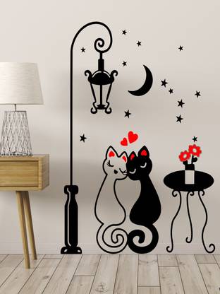 RNG 60 cm cute cat couple love forever wall décor sticker ( Wall Coverage Area - Height 45 cms X Width 60 cms )(Pack of 1) Self Adhesive Sticker