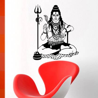 MADHUBAN DECOR 59 cm Lord shiva (bholenath) mahadev wall décor sticker ( Wall Coverage Area - Height 44 cms X Width 55 cms )(Pack of 1) Self Adhesive Sticker
