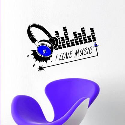 MADHUBAN DECOR 60 cm headphone equalizer music on wall décor sticker ( Wall Coverage Area - Height 45 cms X Width 60 cms )(Pack of 1) Self Adhesive Sticker