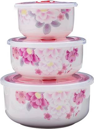BLUE BIRDS Ceramic Storage Bowl Round Shape AIRTIGHT With Lid 3 Pcs