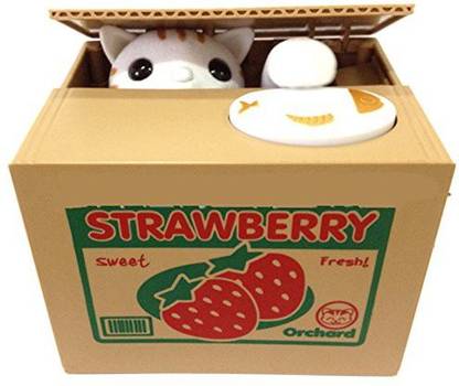 VISKEY Cute Stealing Coin Cat Money Box Piggy Bank Calico Cat Coin Bank