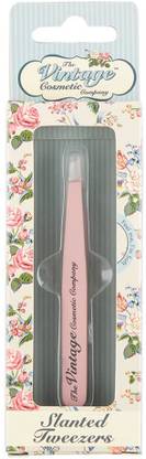 Vintage Cosmetic Slanted Tweezers Soft Touch Pink