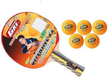 GKI Combo of two, one 'Offensive XX' table tennis racquet and one set of 'five' 'KUNG FU' Ping Pong Balls- Table Tennis Kit