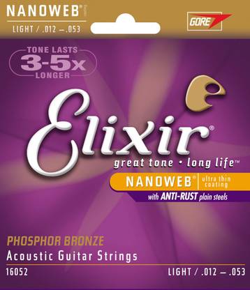 Maaron Acoustic Elixir Strings Acoustic Phosphor Bronze Strings NANOWEB Coating, 6-String, Light Guitar String
