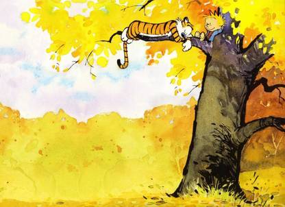 Comics Calvin & Hobbes Hobbes Calvin HD Wallpaper Print Poster on LARGE PRINT 36X24 INCHES Photographic Paper